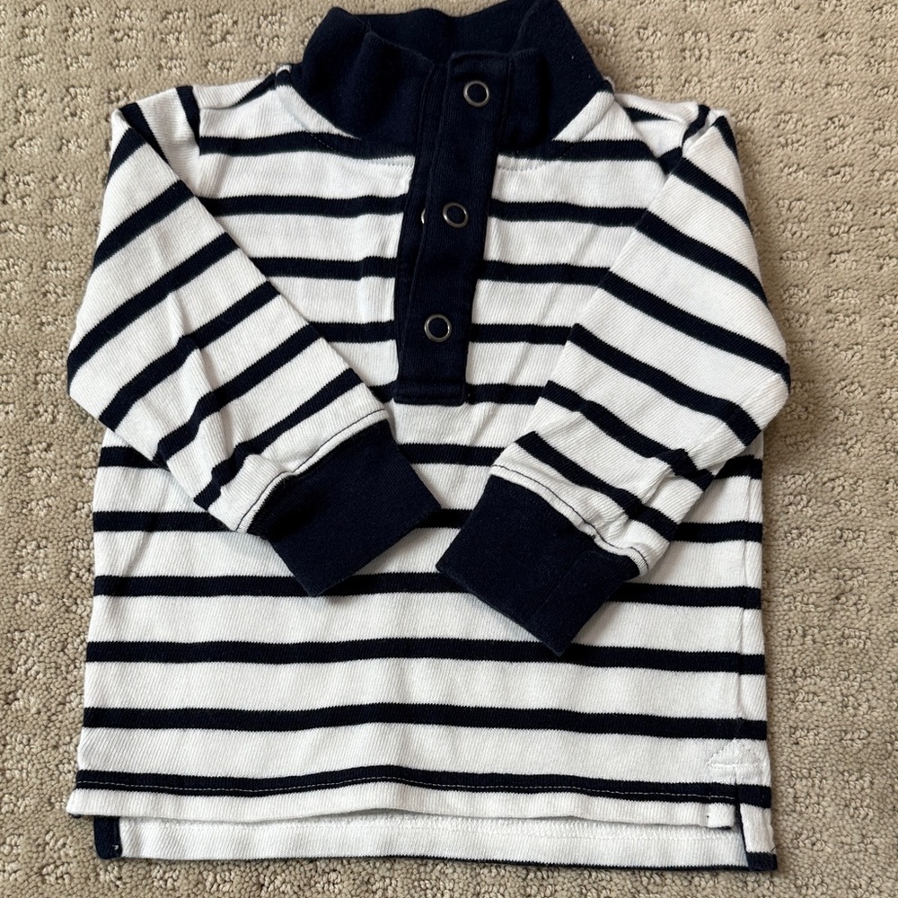 Janie and Jack Navy and White Striped 1/4 Snap Pullover